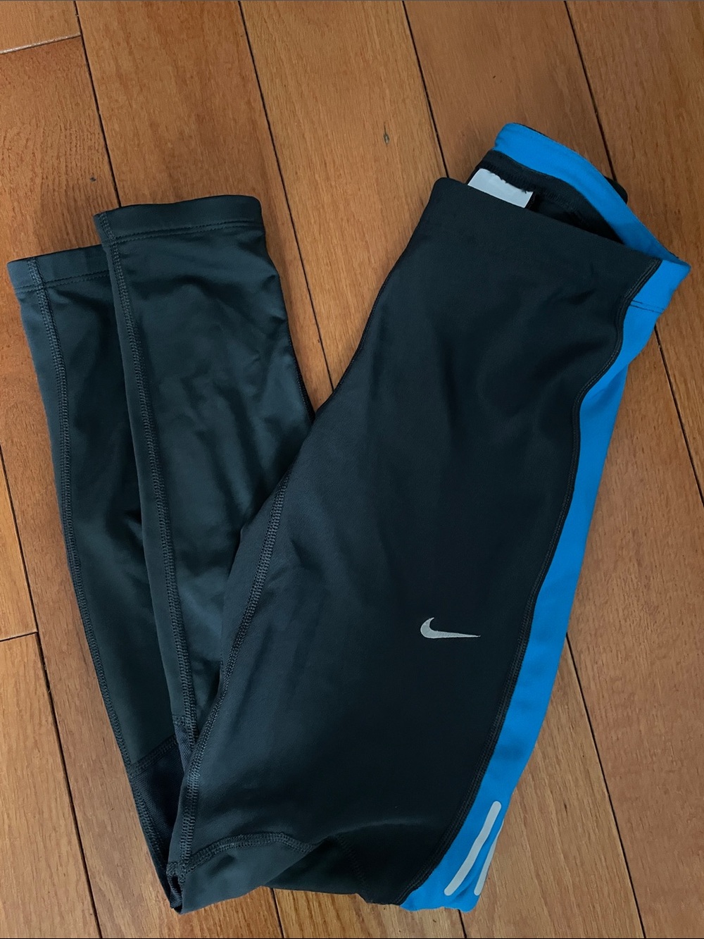 Nike Dark Gray Leggings with Bright Blue Side Panels